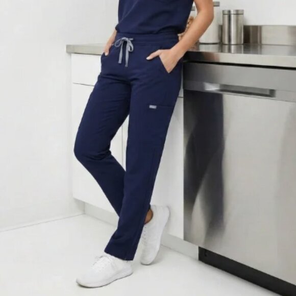 Figs Pants - Figs 'Yola' Elastic Waistband Skinny Scrub Pants in True Navy Blue Size XS